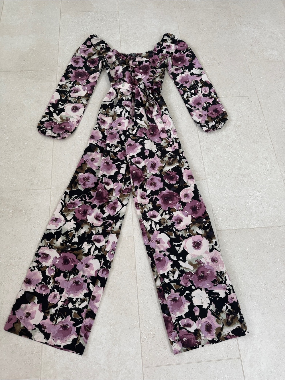 Lily Rose Mauve Floral Off-Shoulder Wide-Leg Jumpsuit